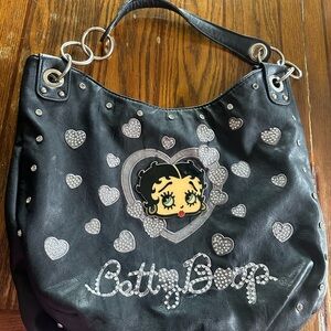 Betty Boop Black and Silver Shoulder Bag with Glossy Finish
